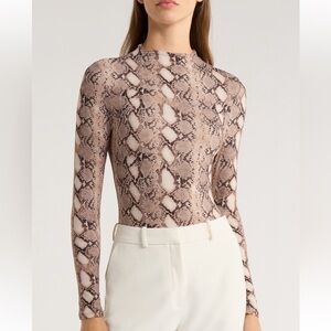 Naked Wardrobe Snake Print Snakeskin Long Sleeve Bodysuit size Small $78